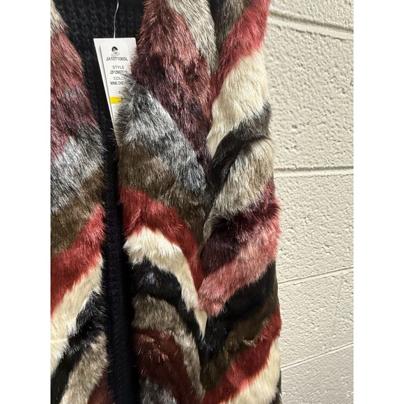 NWT JOSEPH A Longline Open Front Faux Fur Sleeveless Cardigan Womens M Chevron - Picture 3 of 15